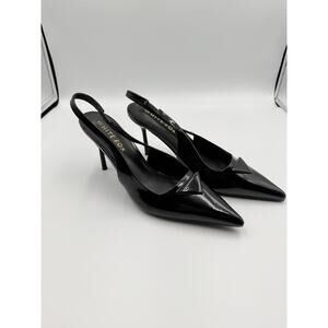 WHITE FOX Black Pointed Toe Stiletto Slingback Heels Slip On Size 8 Pre Owned